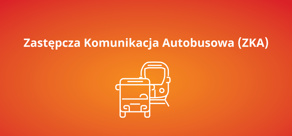 Auf orangefarbenem Hintergrund die Information des Verkehrsunternehmens POLREGIO auf den Schienenersatzverkehr
