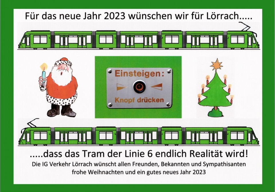 Wunsch der IG Verkehr zum Entscheid pro Straßenbahn in 2023 als Weihnachtskarte